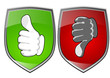 Protective shield with thumb up and down