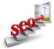 seo red word and arrow on stair