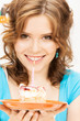 lovely housewife with cake and candle lovely housewife with cake and candle