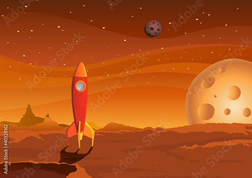 Vector: spaceship-on-martian-landscape spaceship-on-martian-landscape