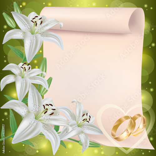 Wedding invitation or greeting card with lily flowers