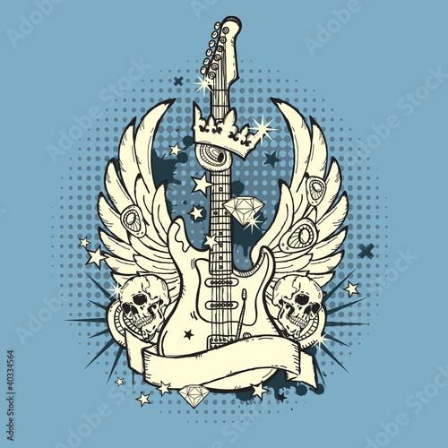 Vector: Vector illustration of guitar on the grunge background Vector illustration of guitar on the grunge background
