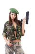 Young woman soldiers with guns