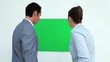 Business people speaking in front of a copy space