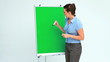Businesswoman giving a presentation showing a board