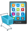 tablet pc with shopping cart icon