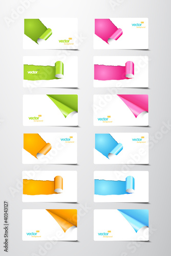 Vektor: Set of gift cards with rolled corners. Set of gift cards with rolled corners.