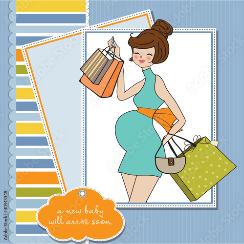 Vector: Beautiful pregnant woman on shopping for her new baby Beautiful pregnant woman on shopping for her new baby