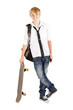 teen boy with skateboard isolated on white