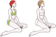 Naked girls in green swimsuit and underclothes, vector