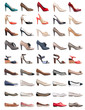 Collection of various types of female shoes over white