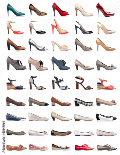Photo: Collection of various types of female shoes over white Collection of various types of female shoes over white