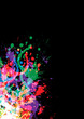 Colourful bright ink splat design with a black background