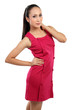 Beautiful asian woman wearing red isolated on white background