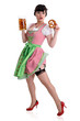Junge Frau im Dirndl mit Bierkrug und Brezel