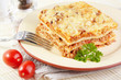 Italian cuisine. Meat lasagna  on the served table