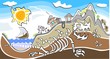 little village living over a giant dinosaur skeleton