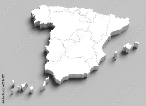 Illustration: 3d Spain white map on grey 3d Spain white map on grey
