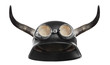Retro motorcycle helmet with bull long horns.