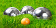 The bocce balls on a green grass. The bocce balls on a green grass.