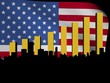 Miami skyline and graph over American flag illustration