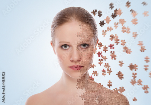 Photo: concept of cosmetic effects, treatment and skin care. face of y concept of cosmetic effects, treatment and skin care. face of y