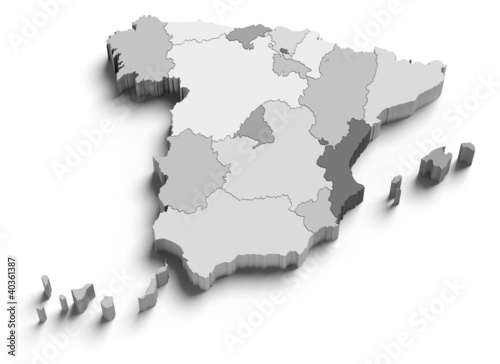 Illustration: 3d Spain grey map on white 3d Spain grey map on white