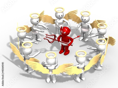 Illustration: Démon encerclé par plusieurs anges Démon encerclé par plusieurs anges
