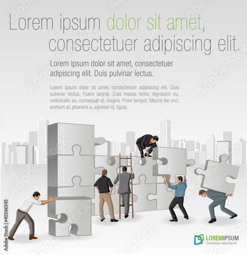 Vector: Business men assembling the pieces of a puzzle Business men assembling the pieces of a puzzle