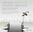 Business men jumping over abyss with high pole