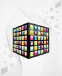Global mobile phone apps icons cube