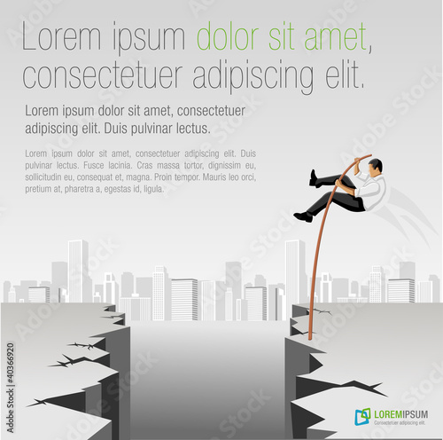 Vector: Business men jumping over abyss with high pole Business men jumping over abyss with high pole