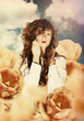Foto: art collage with beautiful woman in tulips art collage with beautiful woman in tulips