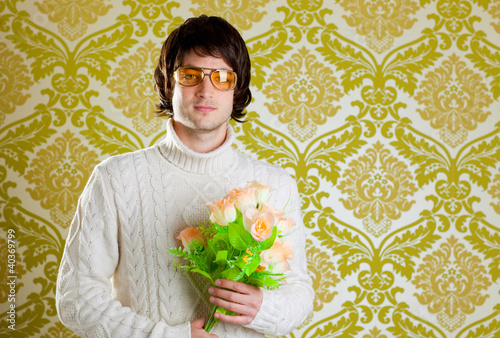Photo: retro hip man holding valentines flowers retro hip man holding valentines flowers