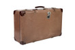 Old vintage suitcase on white background