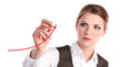 Photo: Young business woman drawing an arrow with a red pencil Young business woman drawing an arrow with a red pencil