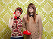 nerd humor couple talking vintage red phone