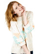 Young smiling happy woman portrait on white.