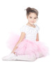 Beautiful little dancer, ballerina in pink dress over white