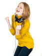 woman with headphones listening to music woman with headphones listening to music