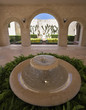 Bahai gardens of the city of Akko: marble pavilion and a round f