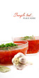 borsch in glass dish. Isolated over white. Shallow DOF