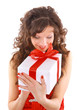 Excited attractive woman with many gift boxes and