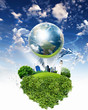 Green nature landscape with planet Earth