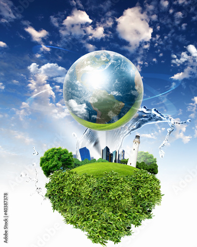 Illustration: Green nature landscape with planet Earth Green nature landscape with planet Earth