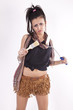 Young attractive girl holding painter tools