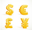 Vector: Monetary gold signs - dollar, pound, euro and yen Monetary gold signs - dollar, pound, euro and yen