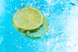 Lime splash in water, top view Lime splash in water, top view