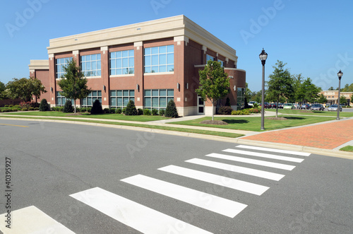 Photo: Office building with pedestrian crosswalk Office building with pedestrian crosswalk