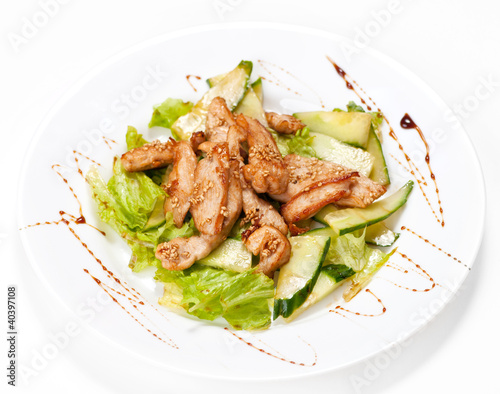 Photo: Grilled chicken salad on white Grilled chicken salad on white